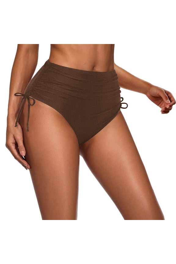 Women's Swimsuit Bottom Tummy Control Ruched Bikini Bottoms High Waisted Full Coverages Side Tie Bathing Suit Swim Bottom