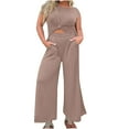 thumbnail image 1 of qolati Women's Two Piece Outfit Plus Size Short Sleeve Crew Neck T Shirts with Wide Leg Pants Active Tracksuit Lounge Set, 1 of 6
