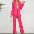 thumbnail image 1 of qolati Women's Two Piece Outfits 2024 Fall Striped Print Long Sleeve Blazer Jacket and Dress Suits Pants Pockets Business Casual Work Sets, 1 of 7