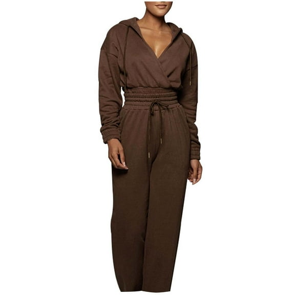 qolati Women's Two Piece Outfits Casual V Neck Hooded Crop Tops and High Waist Sweatpants Tracksuit Sets 2024 Loose Long Sleeve Sweatsuit Y2k Fall Clothes