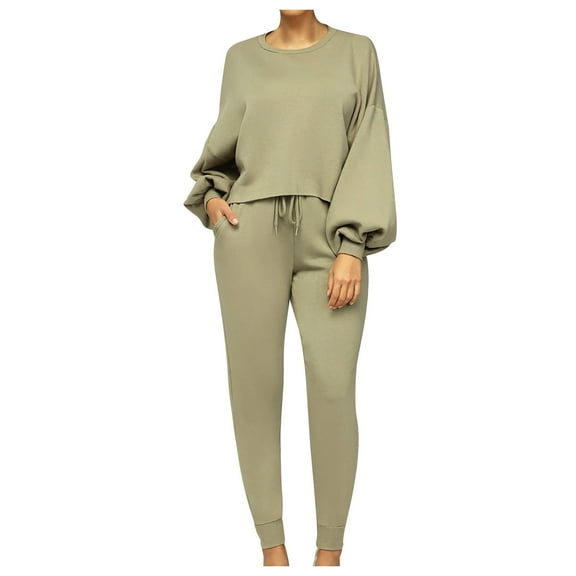 qolati Women's Two Piece Outfits Causal Crewneck Pullover Top and Drawstring Lounge Pants Tracksuit Trendy Long Sleeve Sweatsuit Y2k Clothes