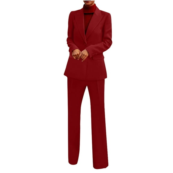 qolati Women's Two Piece Sets Pants Suits Dressy Business Casual Outfits 2024 Fall Professionals Blazer Pantsuits Set Work Office Red XXL 12