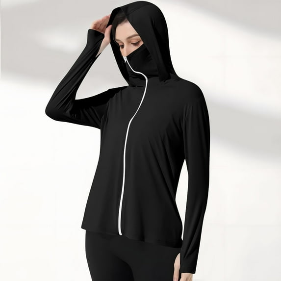 qolati Women's UPF 50+ Sun Protection Hoodie Jacket Lightweight Long Sleeve Zip Up Sun Shirt for Women Hiking Outdoor Athletic Jacket