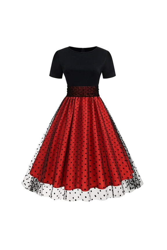 Women's Vintage Polka Dot 1950s Formal Dress Retro Rockabilly Prom Dress 50's 60's A-Line Cocktail Party Swing Dress