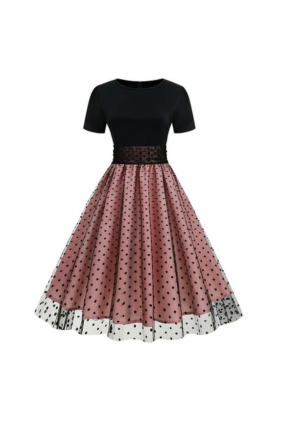 Women's Vintage Polka Dot 1950s Formal Dress Retro Rockabilly Prom Dress 50's 60's A-Line Cocktail Party Swing Dress