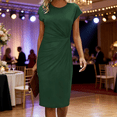 thumbnail image 1 of qolati Women's Wear to Work Dresses Elegant Cap Sleeve Sheath Bodycon Midi Dress Crewneck Ruched Front Business Office Pencil Dress Green S, 1 of 4