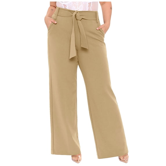 qolati Women's Wide Leg Dress Pants Casual Trendy High Waisted Knot Belted Palazzo Pants Elegant Work Office Business Trousers with Pockets