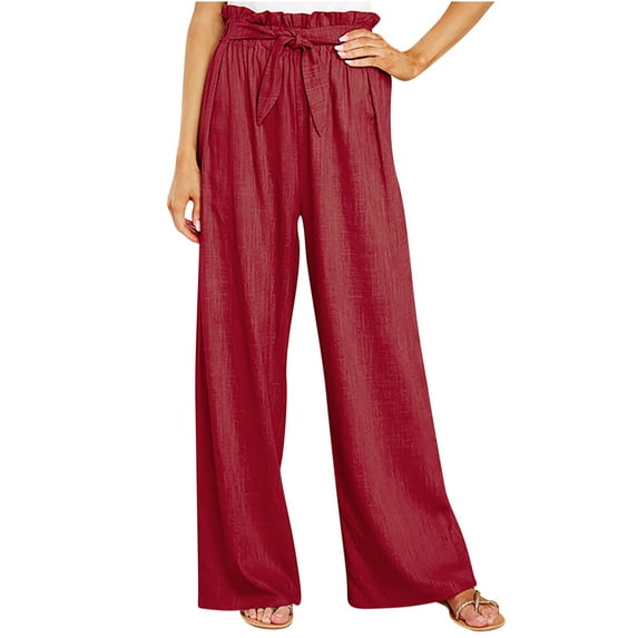 qolati Women's Wide Leg Pants 2023 Elastic High Waist Adjustable Knot Loose Lounge Trousers Casual Business Work Palazzo Pants