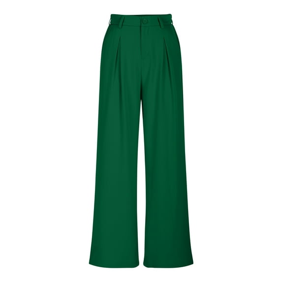 qolati Women's Wide Leg Pants 2024 Fall Work Dress Pants High Waisted Business Causal Loose Back Elastic Palazzo Trousers with Pockets Green XXL 12
