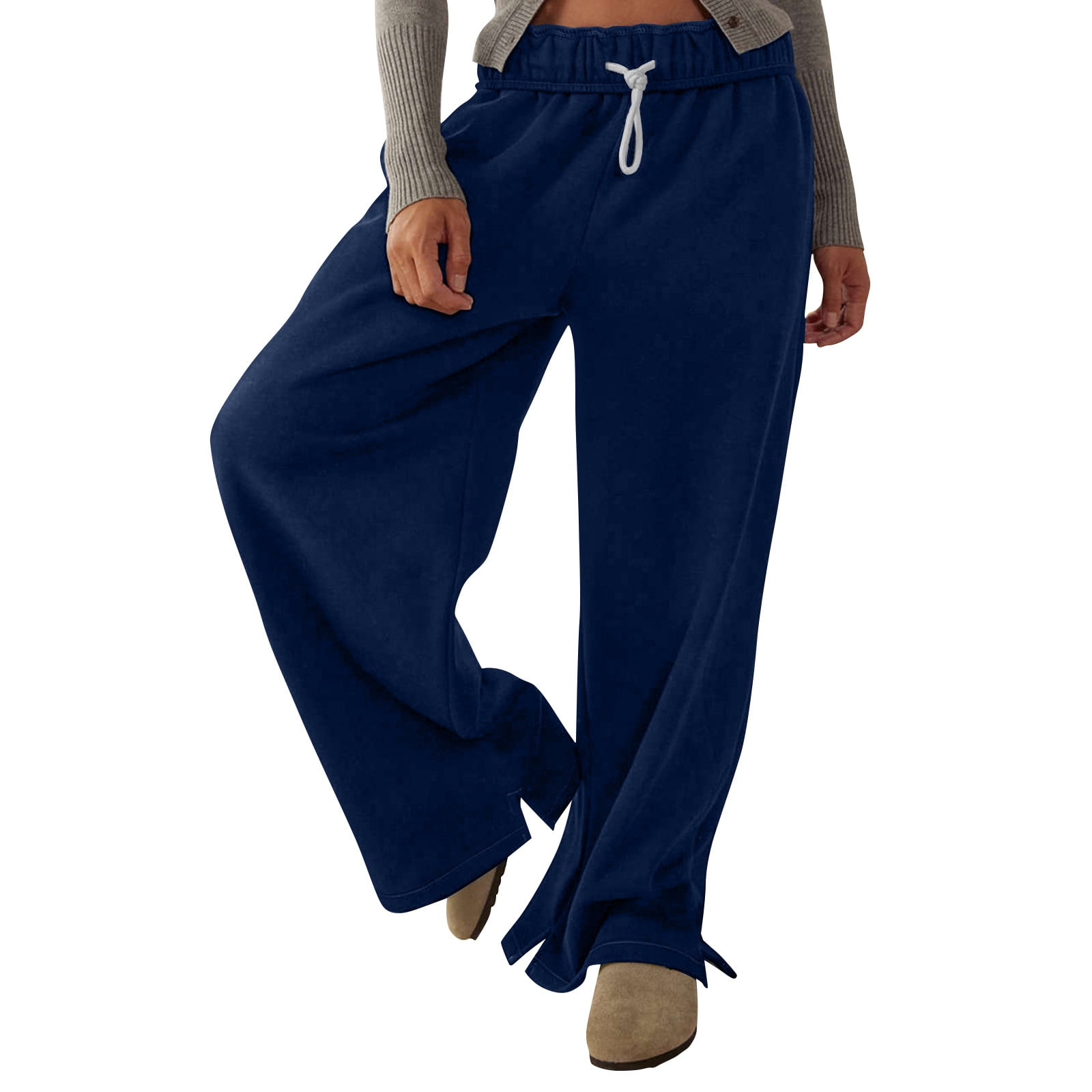 【OJOS】24fw Belt Wide Sweat Pants qolati Women's Wide Leg Sweatpants Casual Loose Drawstring