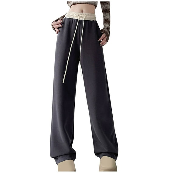 qolati Women's Wide Leg Sweatpants Color Block High Waist Baggy Lounge Pants Drawstring Athletic Joggers Sweat Pants with Pockets Dark Gray M 6