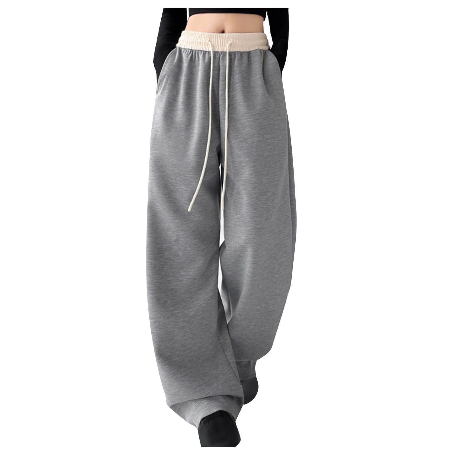 qolati Women's Wide Leg Sweatpants Color Block High Waist