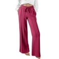 thumbnail image 1 of qolati Women's Wide Leg Sweatpants High Waisted Baggy Flared Pants Drawstring Athletic Joggers Ribbed Lounge Yoga Trousers with Pockets Hot Pink XL 10, 1 of 9