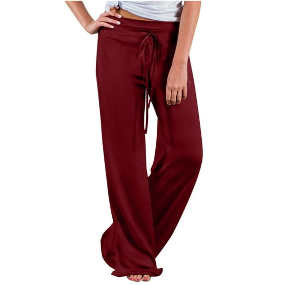 qolati Women's Wide Leg Yoga Pants Baggy High Waisted Drawstring Athletic Sweat Pants Casual Loose Lounge Sweatpants Watermelon Red S 4
