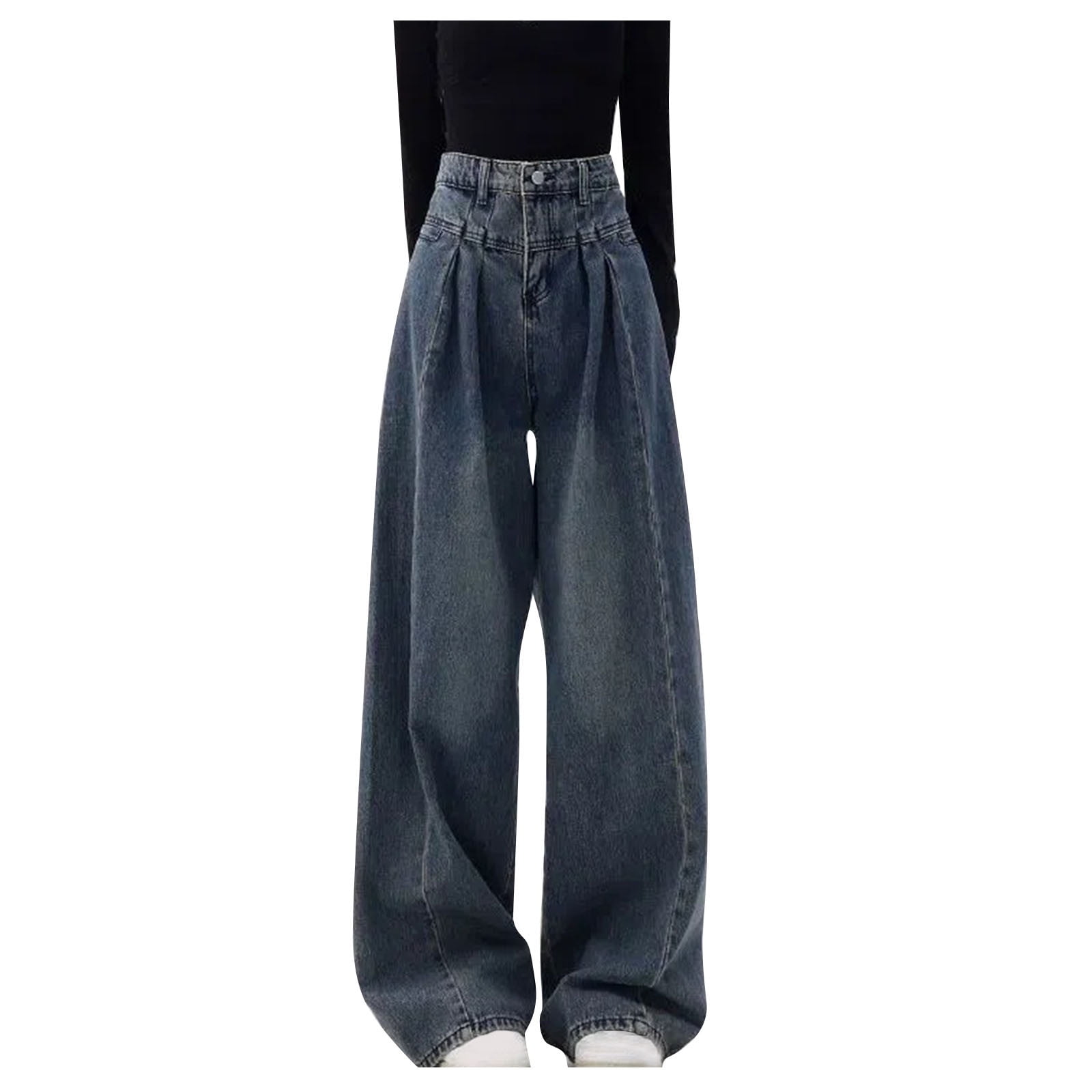 Jeans Wide Leg Tiro Alto Gris Básico Jeans Mujer