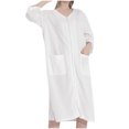 thumbnail image 1 of qolati Women's Zipper Bathrobe Waffle Knit Long Housecoat Sweatshirt Soft Robe 3/4 Sleeve Loungewear Nightgown with Pockets, 1 of 4
