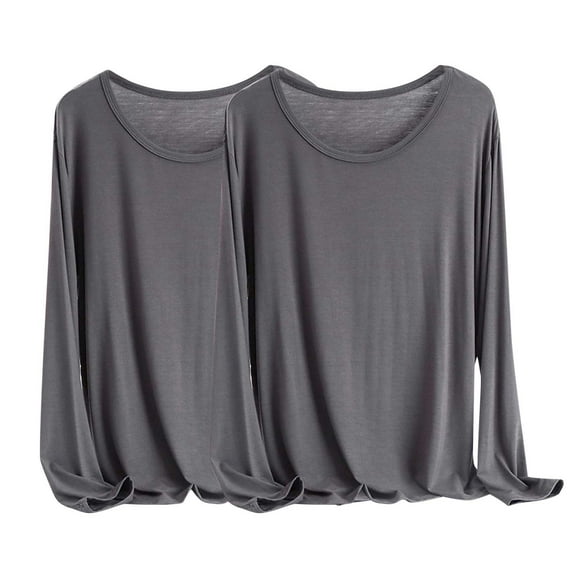 qolati Womens 2 Pack T Shirts Basic Long Sleeve Tees Pullover Crewneck Fashion Tops Loose Fit Lightweight Casual Bottom Shirt Fall Clothes 2024