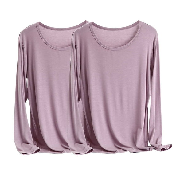 qolati Womens 2 Pack T Shirts Basic Long Sleeve Tees Pullover Crewneck Fashion Tops Loose Fit Lightweight Casual Bottom Shirt Fall Clothes 2024