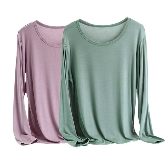 qolati Womens 2 Pack T Shirts Basic Long Sleeve Tees Pullover Crewneck Fashion Tops Loose Fit Lightweight Casual Bottom Shirt Fall Clothes 2024