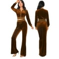 thumbnail image 1 of qolati Womens 2 Piece Outfits Velvet Sweatsuit Set Long Sleeve Zip Up Hoodie Crop Top Wide Leg Pants Tracksuit Y2k High Waist Sweatpants Lounge Sets with Pockets, 1 of 4