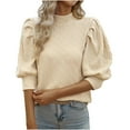 thumbnail image 1 of qolati Womens 2024 Summer Short Sleeve Blouse Trendy Ruffle Puff Sleeve Mock Neck Tunic T Shirts Casual Loose Fitted Going Out Basic Tops, 1 of 7