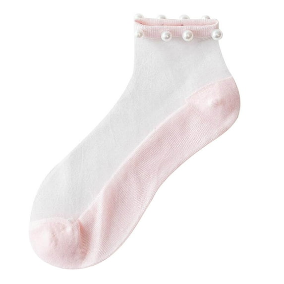 qolati Womens Ankle Sheer Socks Summer Transparent Thin Mesh Lace Elastic Crew Socks See Throughs Jacquards Crystal Socks