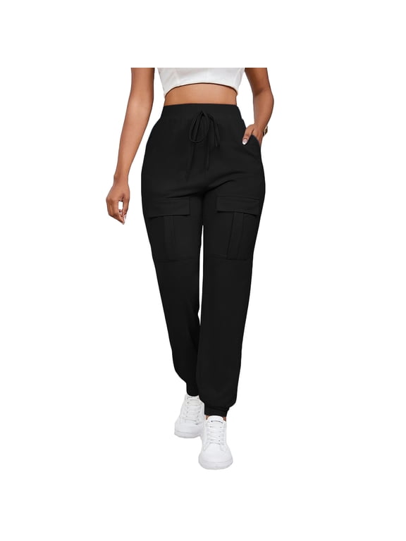 Womens Baggy Sweatpants Drawstring High Waisted Workout Lounge Pants Athletic Joggers Cinch Bottom Sweat Pants with Pockets Black L 8