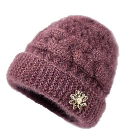 qolati Womens Beanie Hat Chunky Knit Winter Thick Floral Hats Soft Fleece Lined Ladies Warm Skiing Skullies Caps