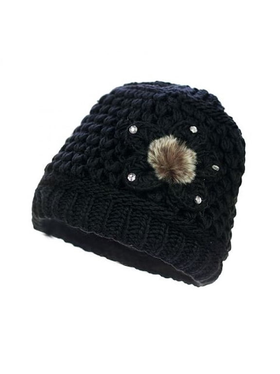 Womens Beanie Hat Chunky Knit Winter Thick Pompom Hats Soft Fleece Lined Unisex Warm Skiing Skullies Caps