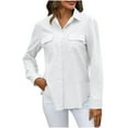 thumbnail image 1 of qolati Womens Button Down Shirt 2024 Casual Long Sleeves Cotton Linen Blouse Loose fit Classic Collared Business Work Dressy Tops with Pockets, 1 of 5