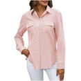 thumbnail image 1 of qolati Womens Button Down Shirt 2024 Casual Long Sleeves Cotton Linen Blouse Loose fit Classic Collared Business Work Dressy Tops with Pockets, 1 of 5