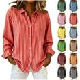 thumbnail image 1 of qolati Womens Button Down Shirts Loose Fit Striped Dress Shirt Casual Long Sleeve Collared Office Work Blouses TopsLight BlueXXL, 1 of 6