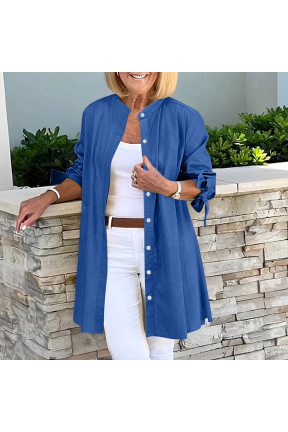 Womens Button Down Shirts Oversize Boyfriends Open Front Long Sleeve Button Up Shirt Dressy Casual Plus Size Blouses Tops Navy M