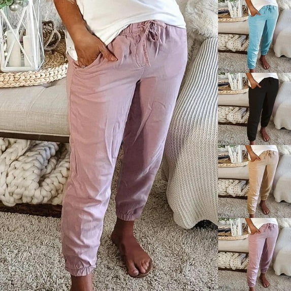 qolati Womens Cargo Pants High Waisted Drawstring Tapered Capris Pant Casual Classic Fit Jogger Sweatpants with Pockets