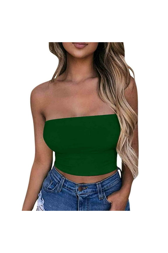Womens Crop Tube Top Sleeveless Strapless Slim Fitted Camisole Y2k Trendy Wrap Backless Bandeau Vest Top