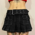 thumbnail image 1 of qolati Womens Denim Mini Skirt Y2k Low Waist Vintage Shorts Jeans Skirt Slim Fit Pleated Ruffle Short Skating Skirts with Pockets, 1 of 6