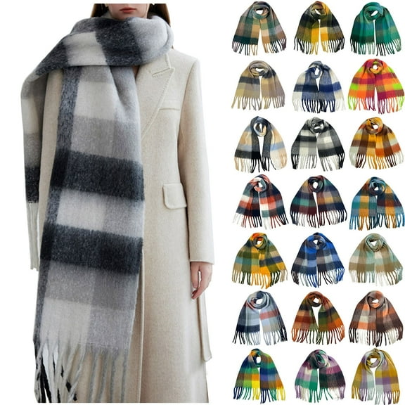qolati Womens Wool Blends Plaid Scarf Soft Warm Winter Wrap with Classic Checkered Christmas Long Blanket Scarf Cold Weather Shawls and Wraps 96.46"x14.96"