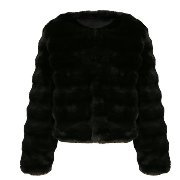 qolati Womens Faux Fur Coat y2k Fashion Long Sleeve Fleece Open Front Cropped Cardigan Jackets 2024 Fall Winter Warm Fuzzy Short Jacket Outerwear