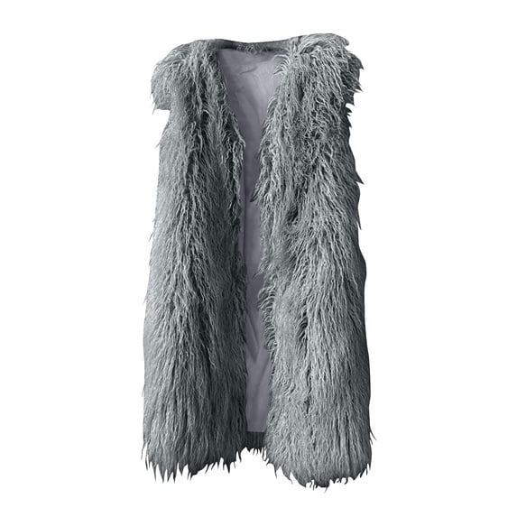 qolati Womens Faux Furs Vest Jackets Winter Warm Mid-Length Coat Fluffy Shaggys Sleeveless Jacket Fashion Casual Fuzzy Outerwear