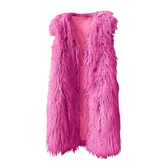 qolati Womens Faux Furs Vest Jackets Winter Warm Mid-Length Coat Fluffy Shaggys Sleeveless Jacket Fashion Casual Fuzzy Outerwear