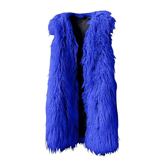 qolati Womens Faux Furs Vest Jackets Winter Warm Mid-Length Coat Fluffy Shaggys Sleeveless Jacket Fashion Casual Fuzzy Outerwear