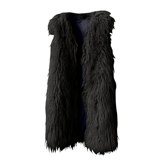 qolati Womens Faux Furs Vest Jackets Winter Warm Mid-Length Coat Fluffy Shaggys Sleeveless Jacket Fashion Casual Fuzzy Outerwear