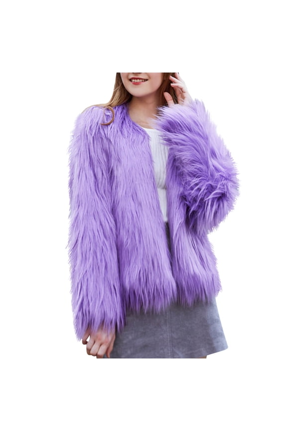 Womens Faux Furs Winter Coats Fleece Solid Color Open Front Furry Cardigan Jacket Long Sleeve Parka Shaggys Jacket Outerwear 2024