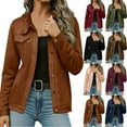 thumbnail image 1 of qolati Womens Faux Suede Jacket Casual Lapel Collar Button Down Outerwear Novelty Shacket Jackets Long Sleeve Going Out Travel Warm Coat, 1 of 8