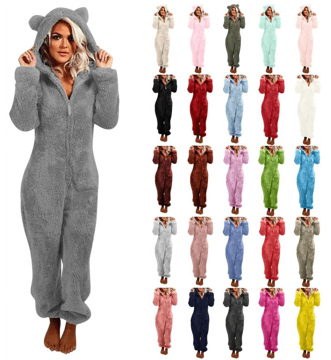 qolati Womens Fleece Christmas Pajamas Jumpsuit Fashion Warm Sherpa