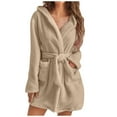 thumbnail image 1 of qolati Womens Fleece Hooded Robe Soft Warm Housecoat Spas Robes Mid-Length Plush Loungewear Belted Kimonos Bathrobes with Pockets, 1 of 1