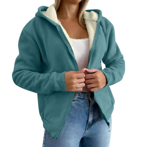 qolati Womens Fleece Lined Jackets Winter Coats for Women Fashion Zip Up Hoodies Sweatshirts Warm Sherpa Cardigan Outwear Jacket