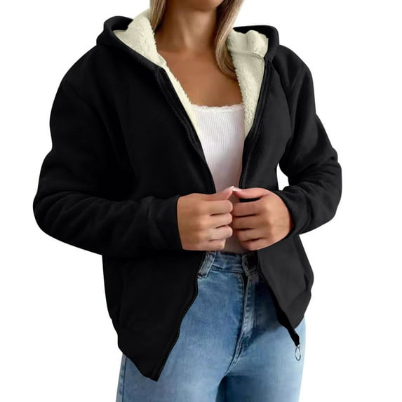 qolati Womens Fleece Lined Jackets Winter Coats for Women Fashion Zip Up Hoodies Sweatshirts Warm Sherpa Cardigan Outwear Jacket