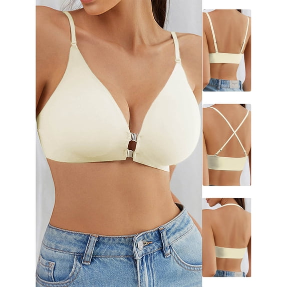 qolati Womens Front Closure T-Shirt Bra Seamless Full-Coverages No Underwire Lightly Padded Bras Wireless Comfortable Breathable Push Up Everyday Bras