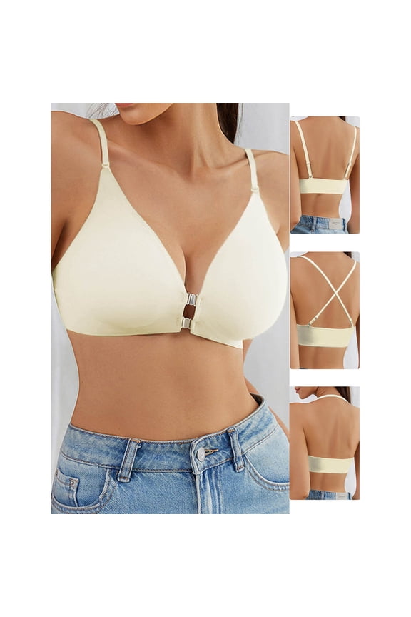 Womens Front Closure T-Shirt Bra Seamless Full-Coverages No Underwire Lightly Padded Bras Wireless Comfortable Breathable Push Up Everyday Bras